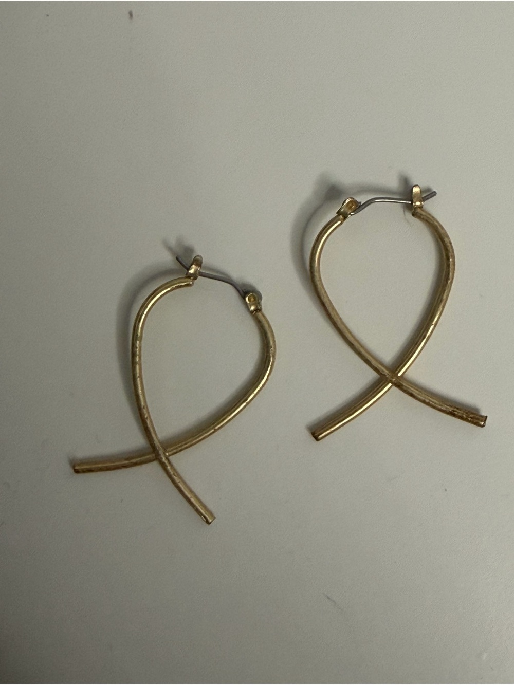 Anthropologie Gold Crossed Loop Hoop Earrings